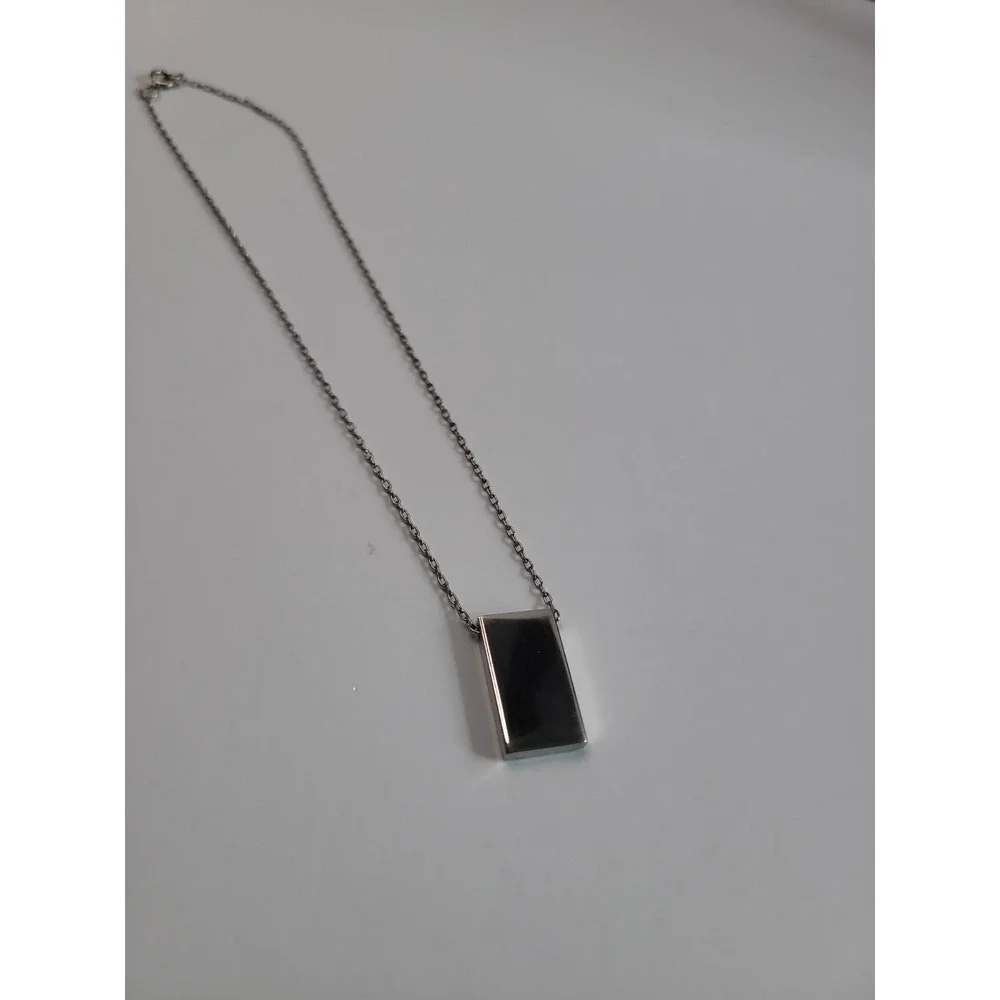 Silver Tone Rectangle Pendant Necklace Geometric Minimalist Modern Jewelry